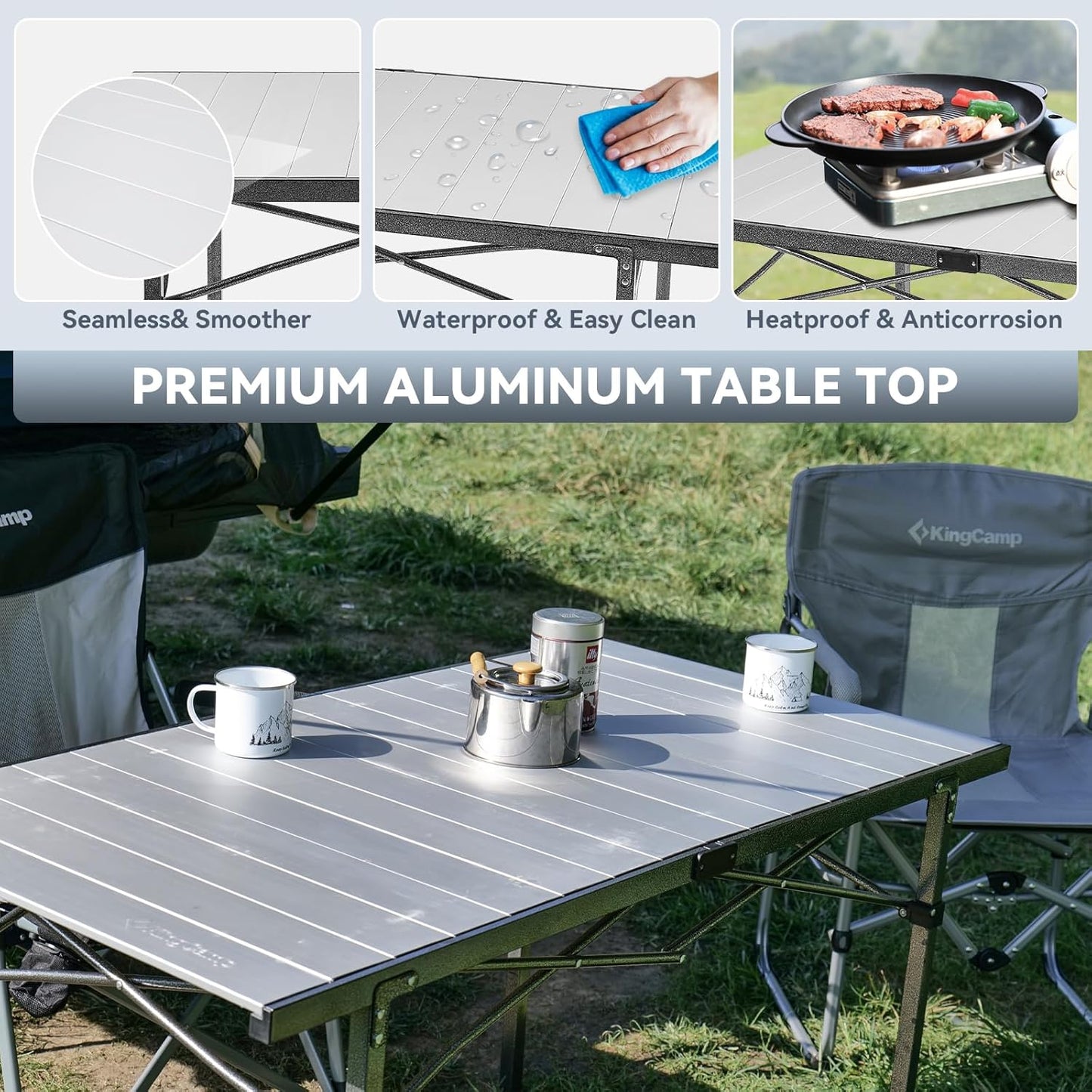 KingCamp Camping Table Folding Portable Table Aluminum Roll Up Lightweight Foldable Large Camp Table for Indoor Outdoor Picnic Backyard, 53.5"X27.5" - Lumora Garden
