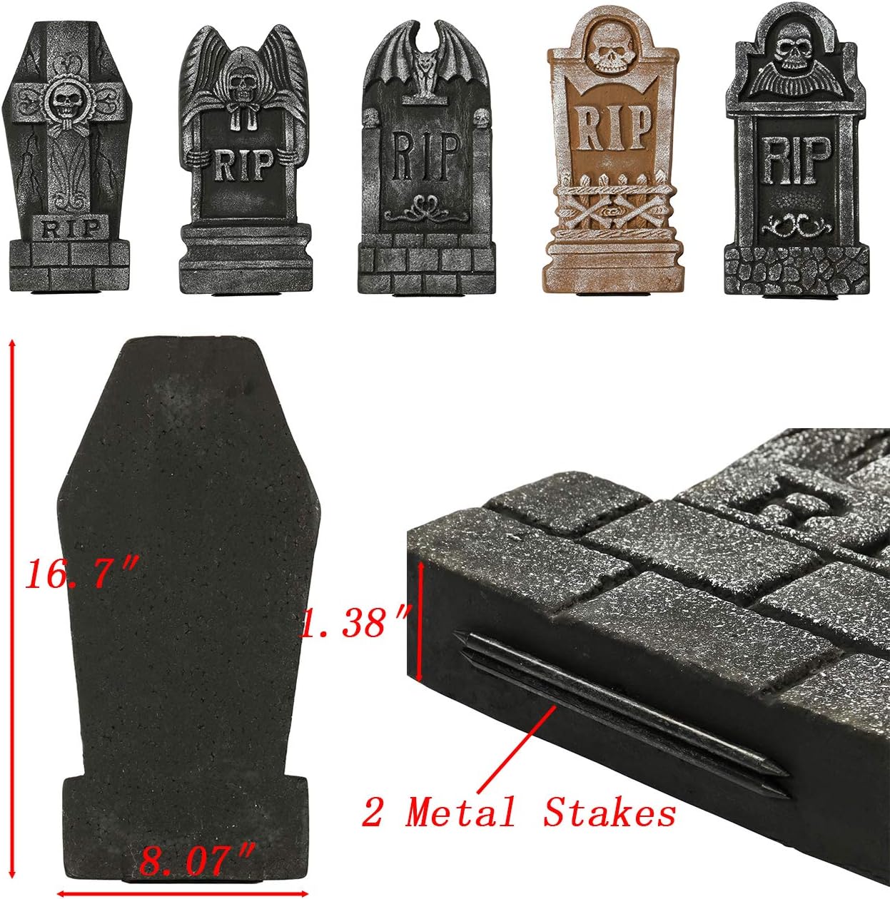 Sunnyglade Set of 5 Pack Halloween Foam RIP Graveyard Tombstones for Halloween Lawn Yard Decorations