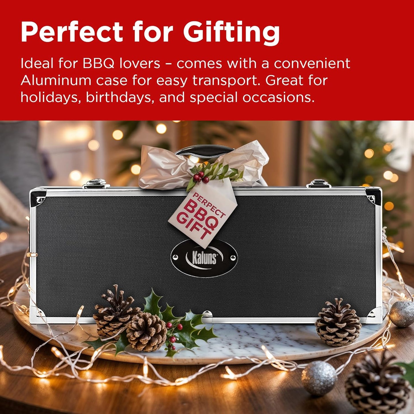 Kaluns Grilling Accessories, Dad Gifts for Christmas Grilling Gifts, Heavy Duty Stainless Steel Grill Set BBQ Grill Accessories for Outdoor Grill with Aluminum Case and Apron, Best Gifts for Men Dad