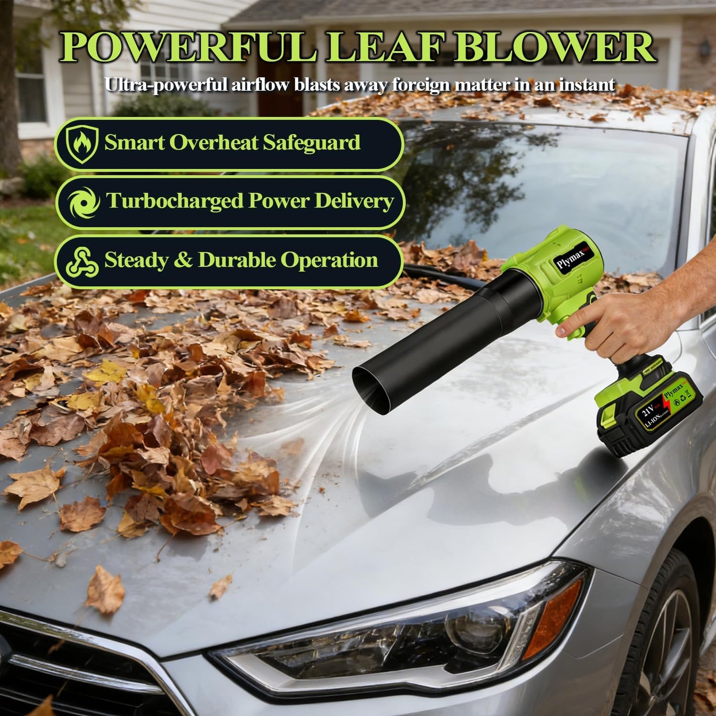 Cordless Leaf Blower, 800,000 RPM Electric Leaf Blower, Handheld Leaf Blower Cordless with 2×4.0Ah Batteries & Charger,Air Blower with 2-Speed Nozzles for Patio,Lawn Care,Dust,Snow & Car Drying