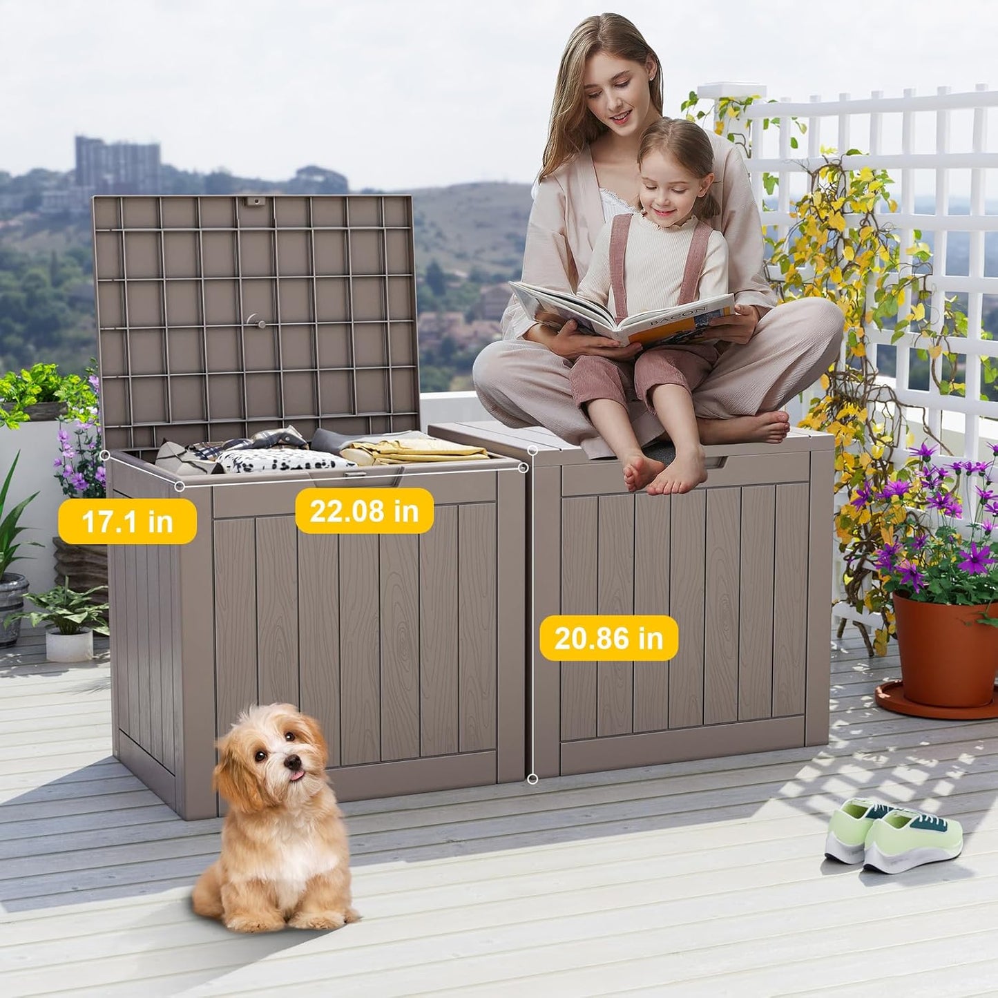 30 Gallon Resin Deck Box, Lockable Outdoor Storage Box for Patio Cushions Storage Furniture,Garden Tools, Pool Supplies, Weatherproof and UV Resistant- Grey