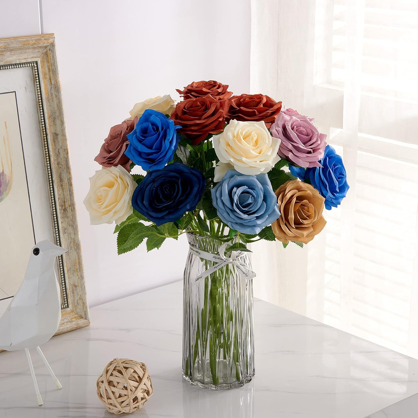 Artificial Rose 10pcs Open Flower Bouquet Faux Rose Stems for Wedding Arrangement, Bridal Bouquet, Centerpiece, Fake Faux Silk Flowers (Dusty Rose)