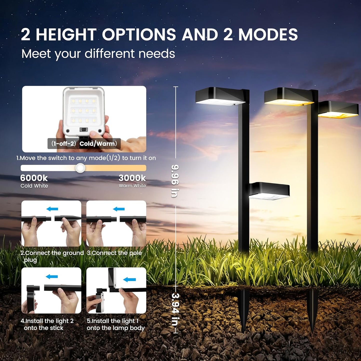 Solar Pathway Lights Outdoor Waterproof,4 Pack with 8 Head Modern Solar Lights, 2 Modes(Warm/Cold White) for Walkway,Yard,Patio,Driveway,Outside,Decor
