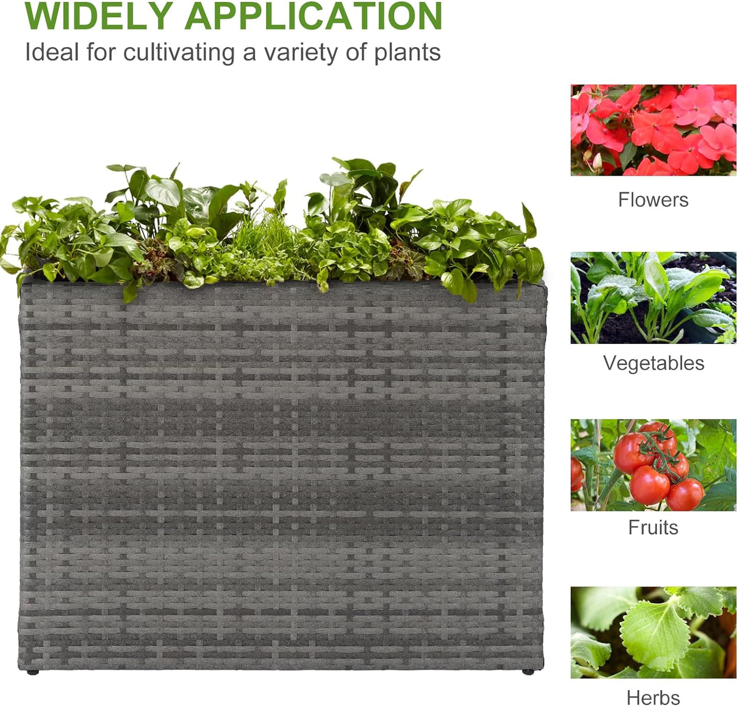 LEWIS&WAYNE Tall Planters for Outdoor Plants Handmade Wicker Large Rectangular Block Planter Box with Removable Liners Modern Planter for Indoor Outdoor Patio Deck - Gray