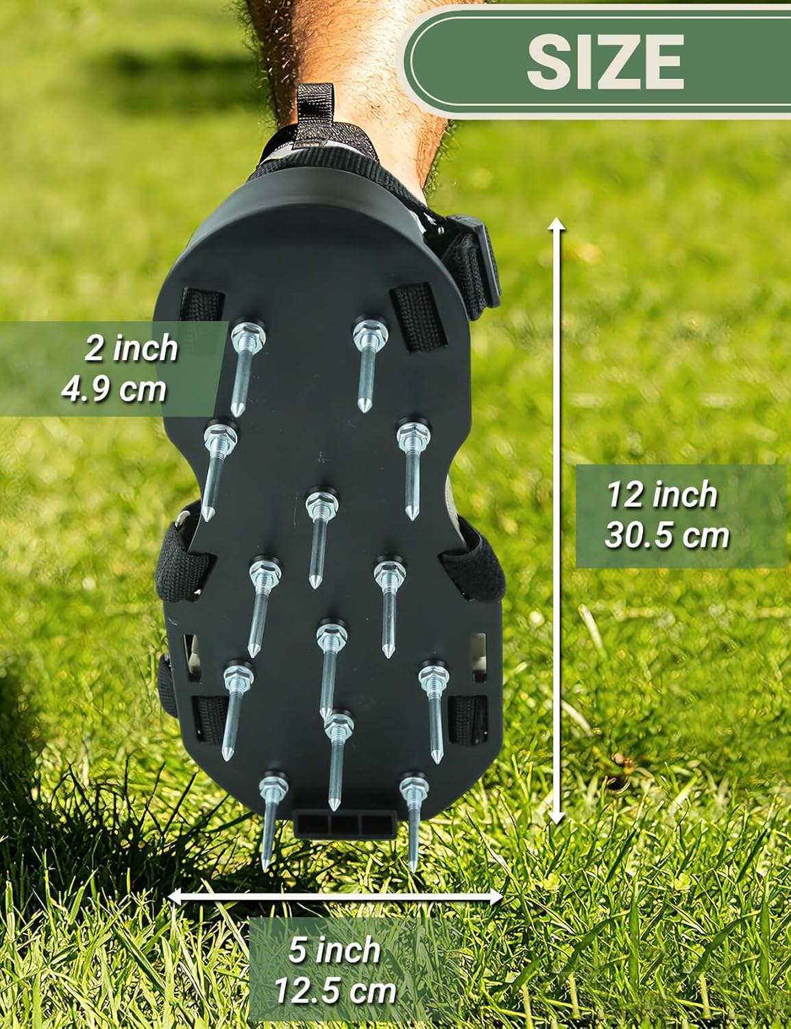 Lawn Aerator Shoes for Grass, Pre-Assembled Heavy Duty Aerator Lawn Tool with Hook and Loop Straps, One Size Fits All Spiked Shoes for Effectively Aerating Yard Garden Lawn Patio Soil, No Installation