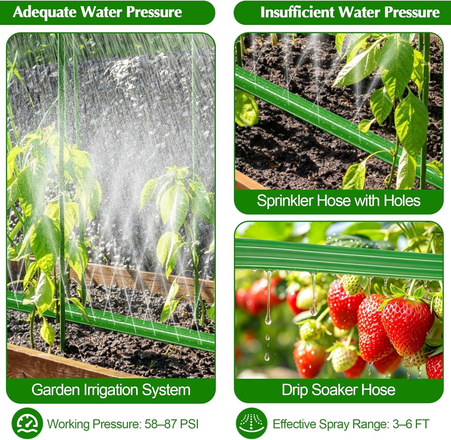 Sprinkler Hose with Holes, 50FT Heavy Duty Flat Soaker Hose, Watering Garden Drip Irrigation Hose – No-Kink High-Efficiency Sprinklers System for Yard, Lawn and Garden with 20 Staples