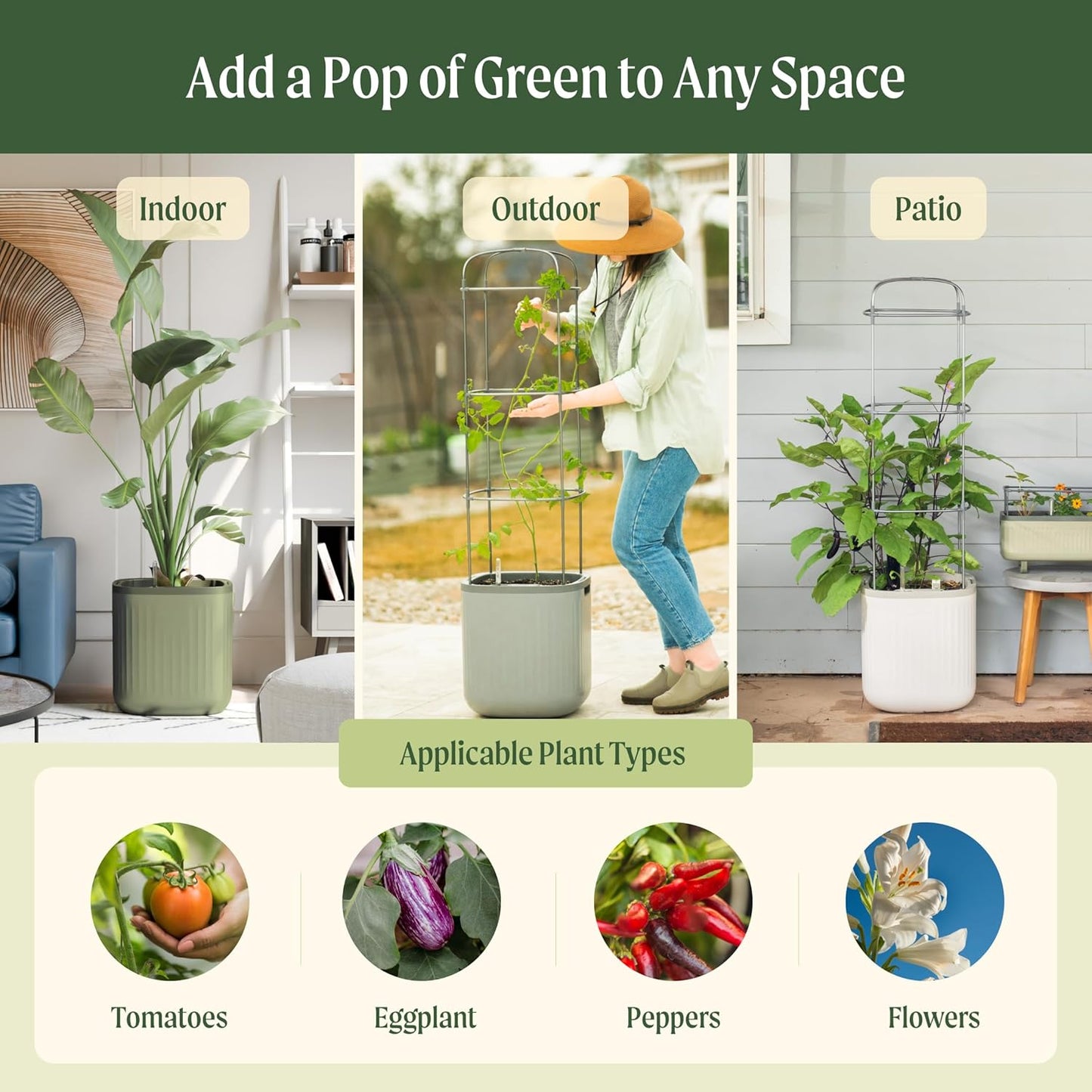 Vego garden Self Watering Pots Home Planters with Water Gauge for Effortless Indoor Plants Fog Gray