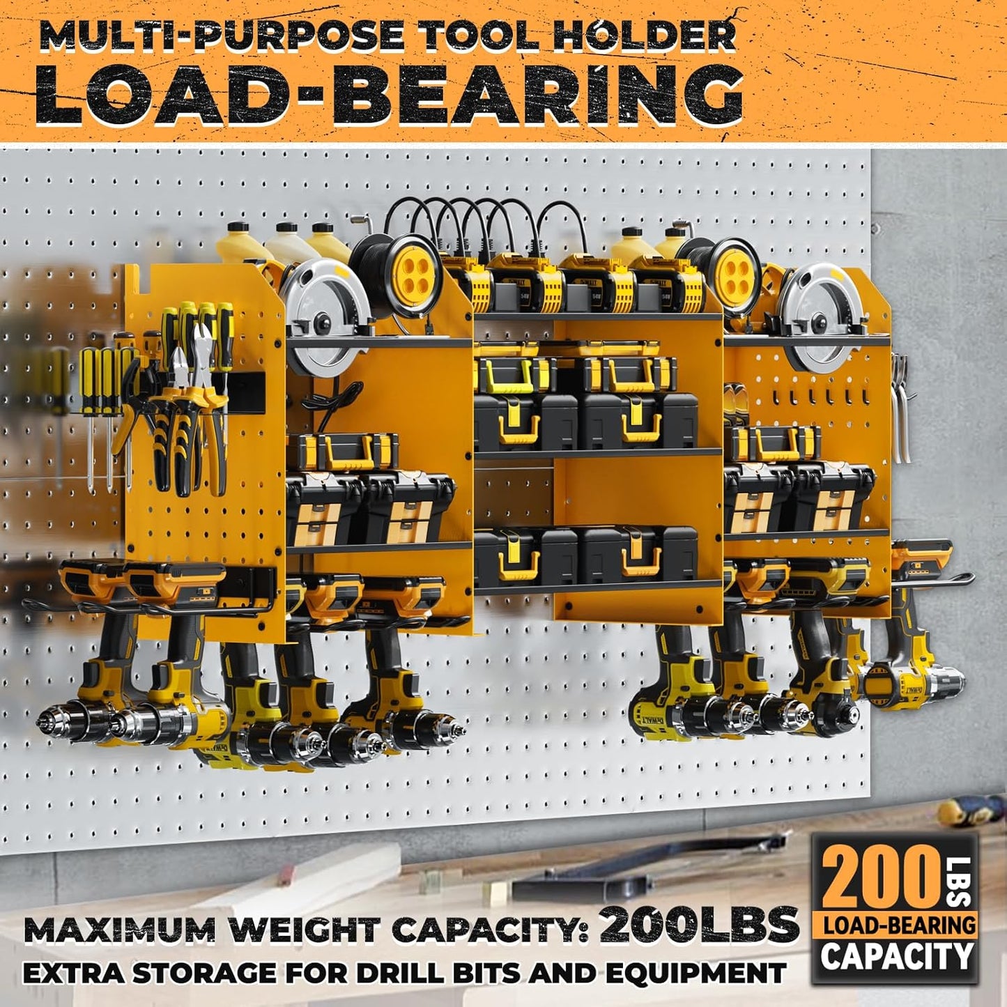 Upgrade Large Power Tool Organizer Wall Mount with Charging Station Tool Storage Rack with 6.5FT Power Strip 10 Drill Holder and Storage Rack for Garage Organization