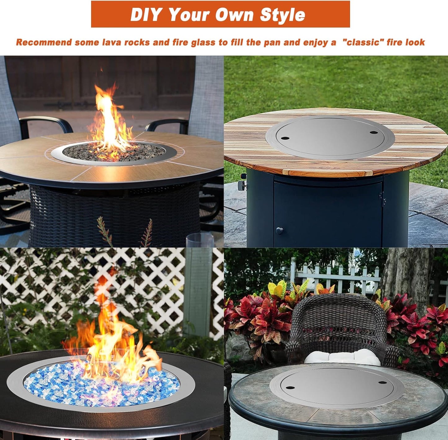 Skyflame 19 Inch Round Stainless Steel Drop in Fire Pit Pan Fire Bowl with Burner Ring and Protective Cover
