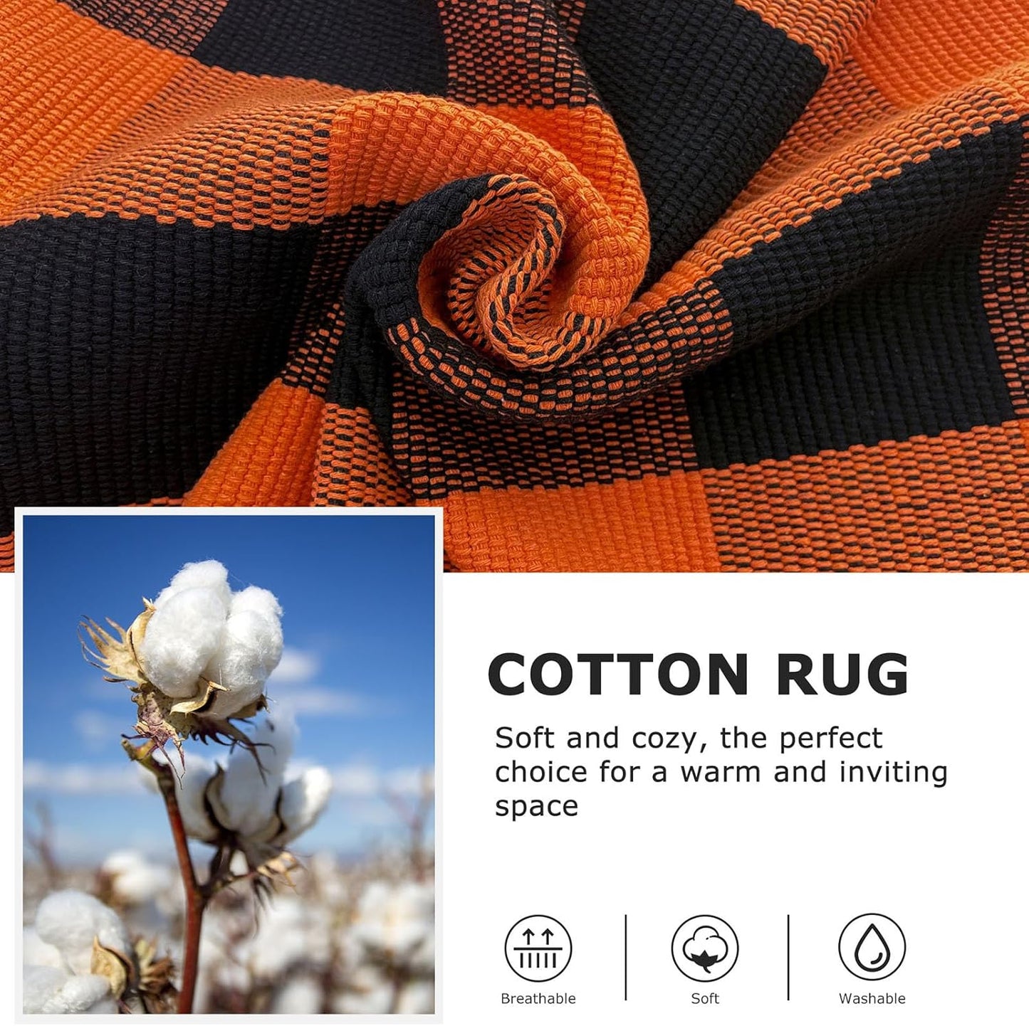 IOHOUZE Fall Buffalo Plaid Check Rug Outdoor Doormat 4x6 Ft Washable Woven Outdoor Indoor Welcome Mats for Front Door/Farmhouse/Entryway/Home Entrance Black and Orange Outdoor Rug