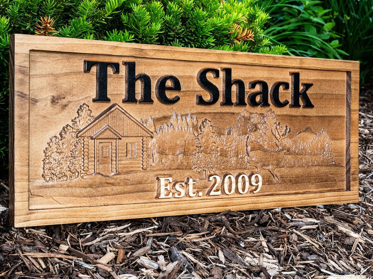 Personalized Cabin Sign | Custom Wood | Rustic Cabin Decor | Personalized Man Cave | Established Gift | Camper & Lake House Sign | Cottage Plaque | Wooden Wall Décor | Deer Home