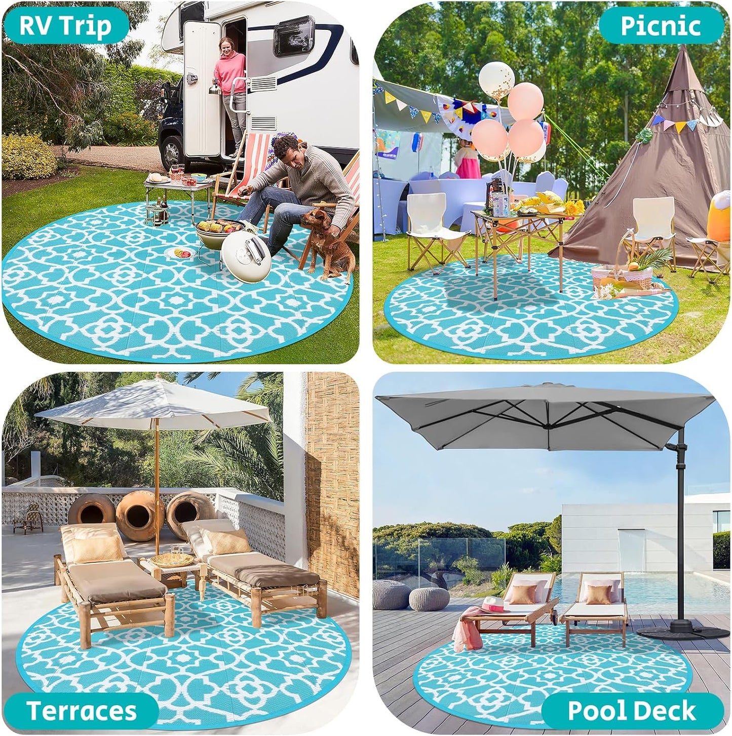 HEBE Outdoor Rug Waterproof 8ft, Plastic Straw Rug Camping Rug, Reversible Outdoor Patio Rugs RV Mat Clearance, Indoor Outside Floor Carpet for Porch,Deck,Camper,Balcony,Backyard