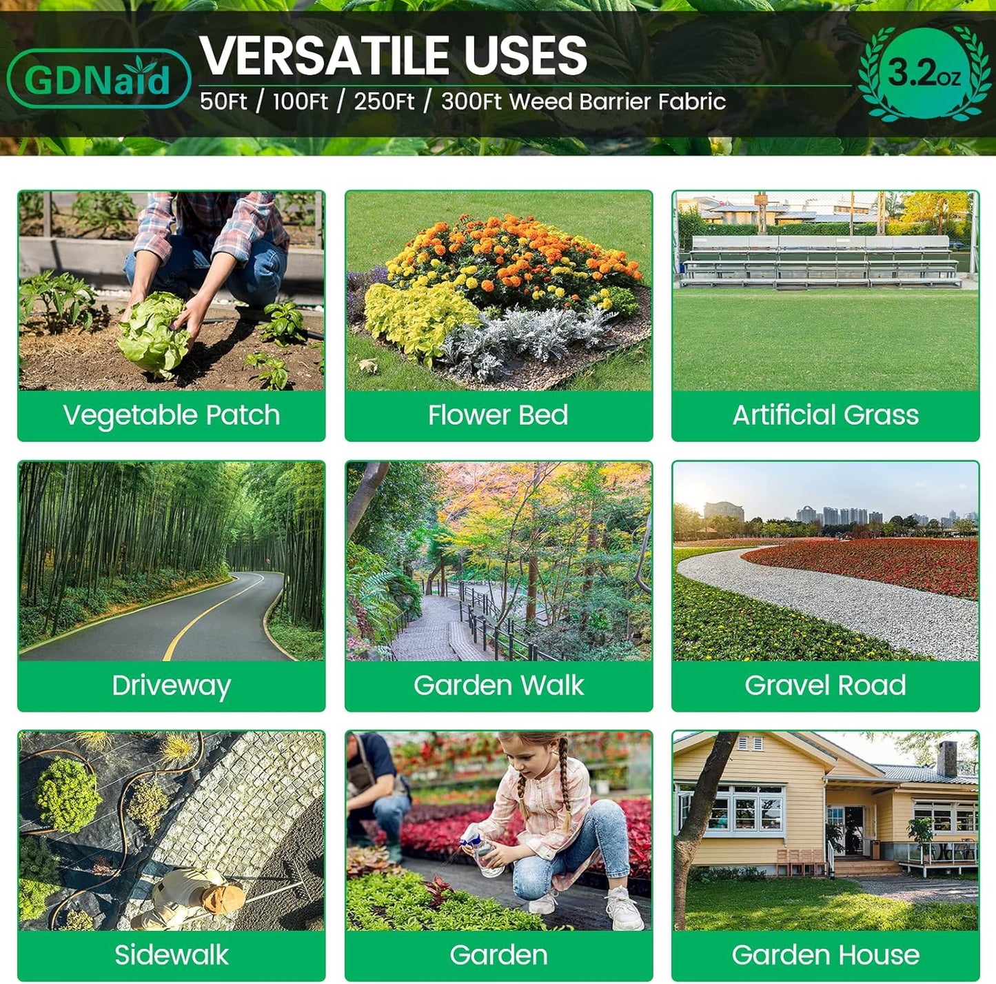 4x180ft Weed Barrier Landscape Fabric Heavy Duty, Premium 3.2oz Weed Barrier Fabric Weed Tarp, Weed Fabric, Garden Landscaping Fabric