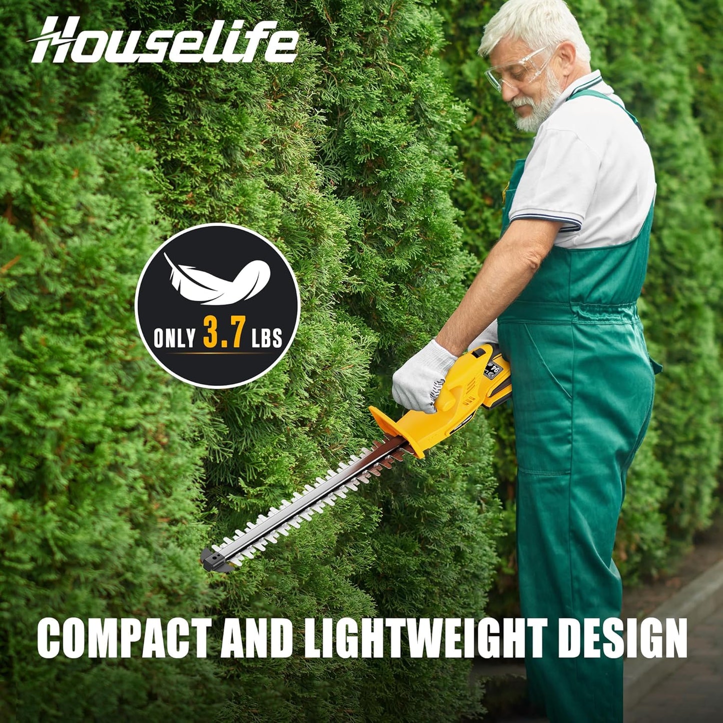 Houselife Cordless Hedge Trimmer Compatible with Dewalt 20V MAX Battery(Tool Only), 18'' Electric Hedge Trimmers Cordless, Lightweight Battery Powered Bush Trimmer for Yard, Garden