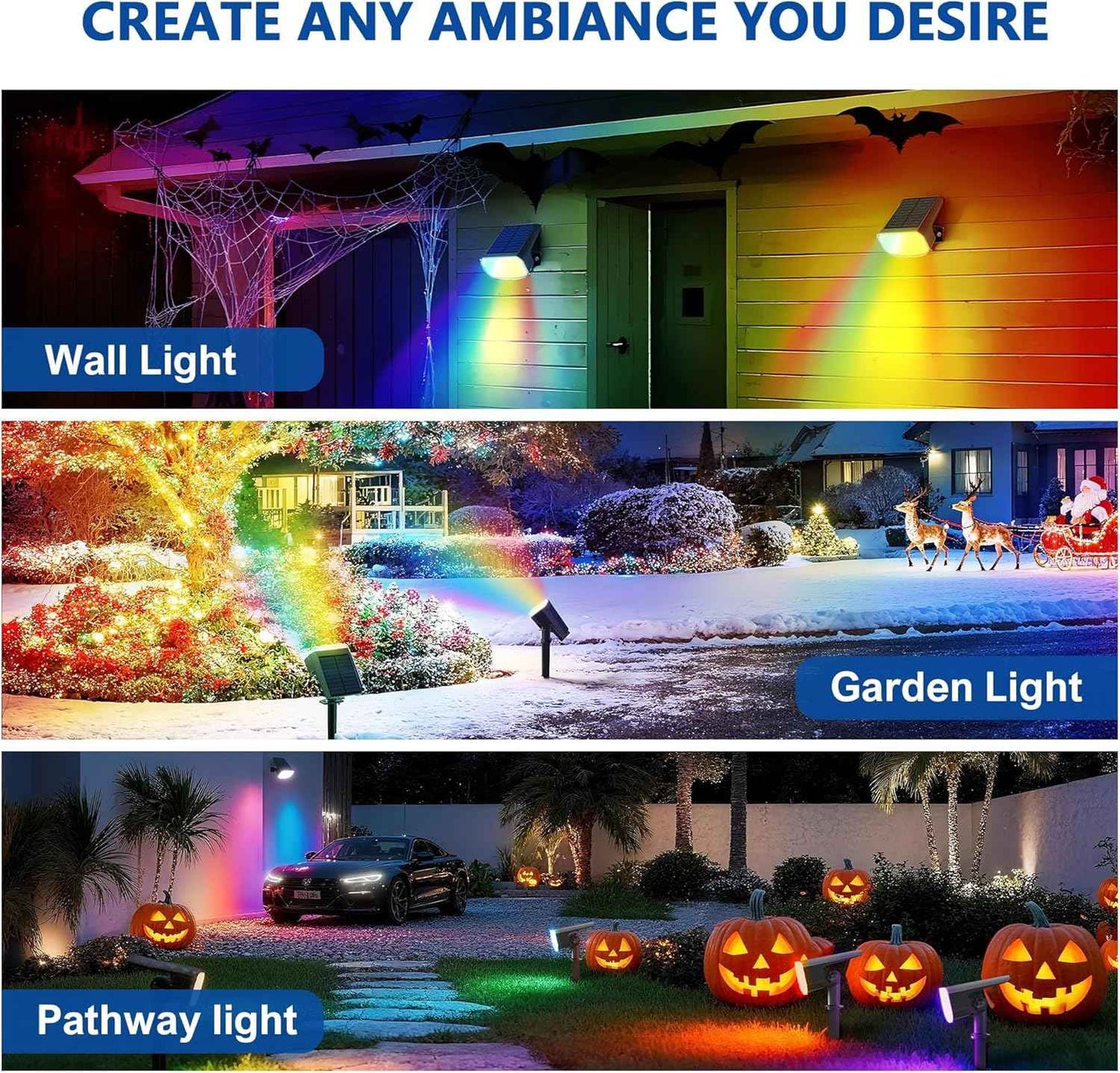 JEJOT Color Changing Solar Spot Lights Outdoor – 4 Pack