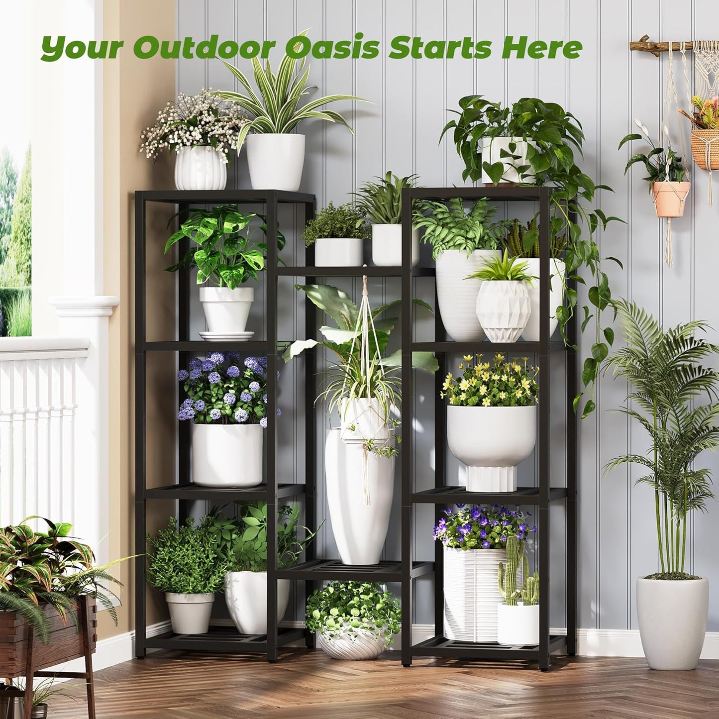 Plant Stand Indoor Outdoor,10 Tier Tall Metal Plant Stands Holder,Heavy Duty Wrought Iron Plant Shelves for Multi Large Pots,Black Tiered Flower Display Riser for Living Room,Patio,Balcony