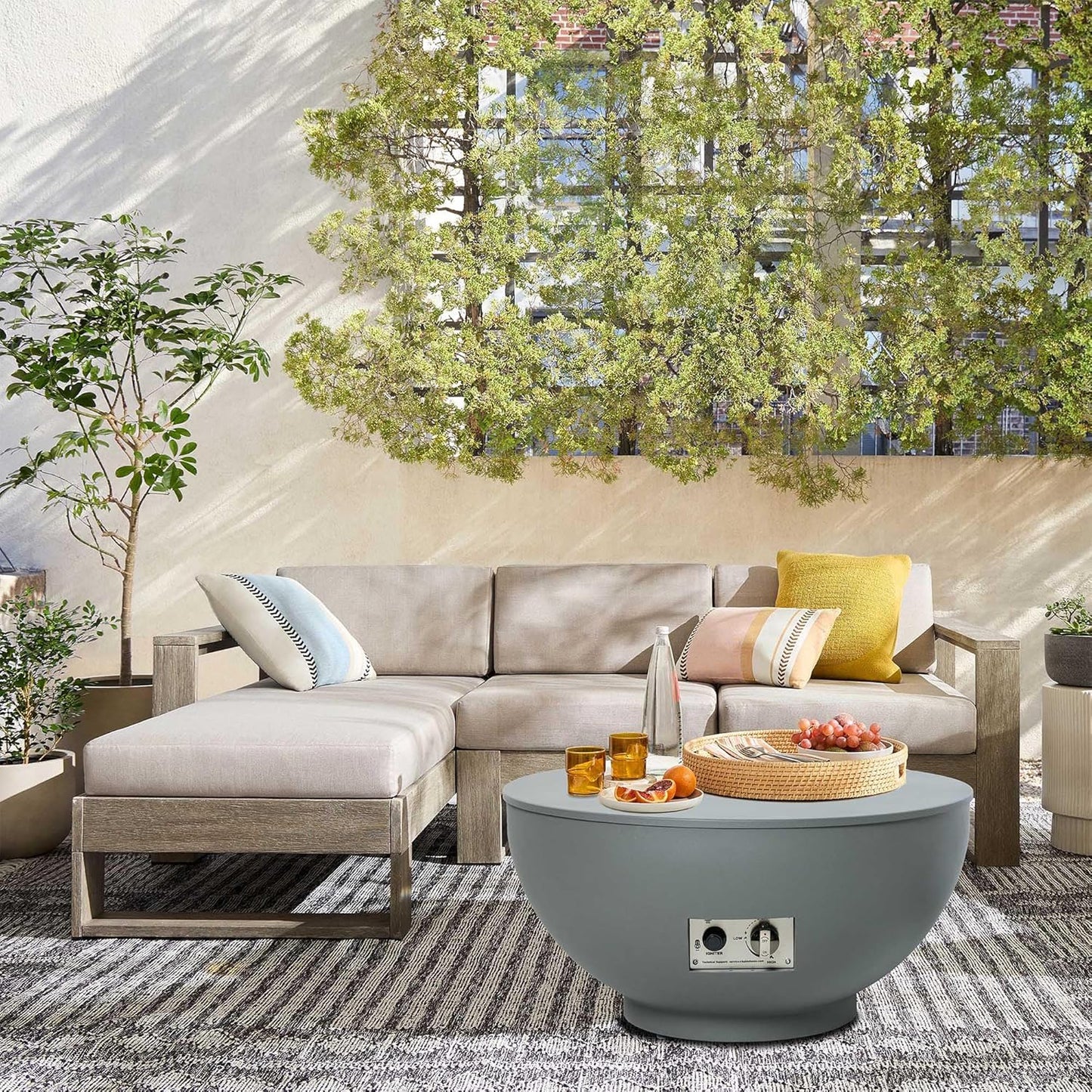 28-Inch Fire Table, 58,000 BTU Outdoor Propane Fire Pit, Patio Round Fire Bowl Gas Firepit with Lid, Lava Rocks, Cover, Pre-Attached 10 ft Propane Hose, Gray