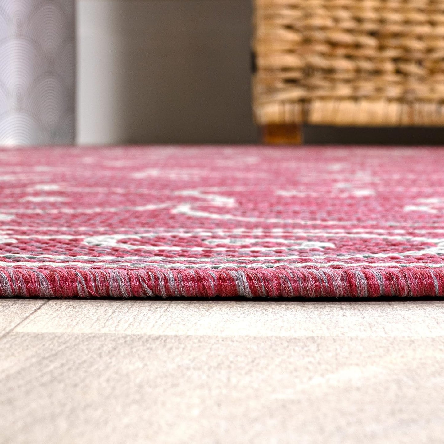 JONATHAN Y SMB106J-5SQ Charleston Vintage Filigree Textured Weave Indoor Outdoor Area Rug, Classic Traditional,Bedroom,Kitchen,Backyard,Patio, Fuchsia/Light Gray, 5' Square