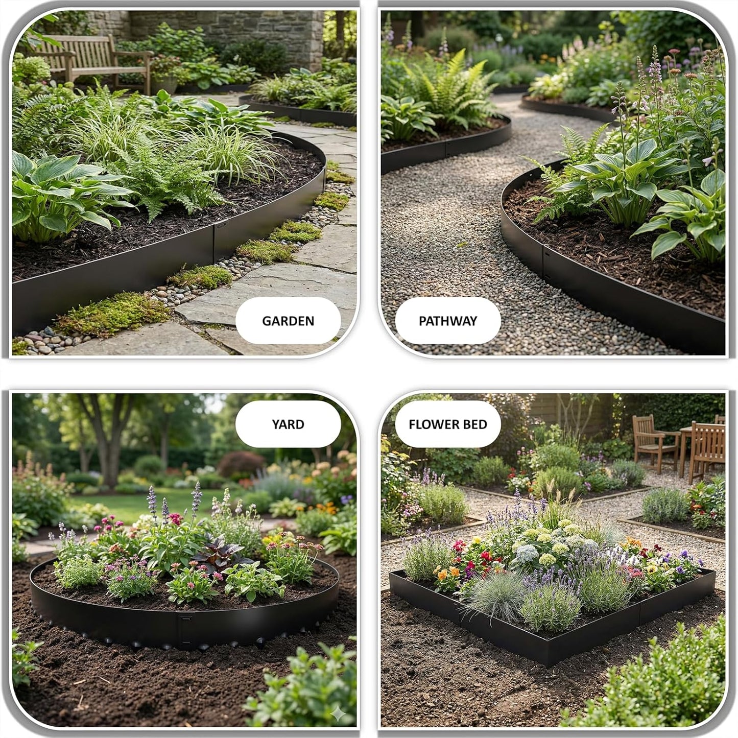 Metal Landscape Edging 20FT – 8” Tall Galvanized Steel Garden Border with Built-in Spikes & Connector Pins, No Dig Flexible Lawn Edging for Landscaping, Yard, Walkways & Flower Bed