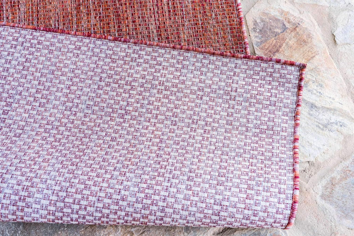 Unique Loom Collection Casual Transitional Solid Heathered Indoor/Outdoor Flatweave Area Rug (7' 1" x 10' Rectangle, Rust Red/Beige)