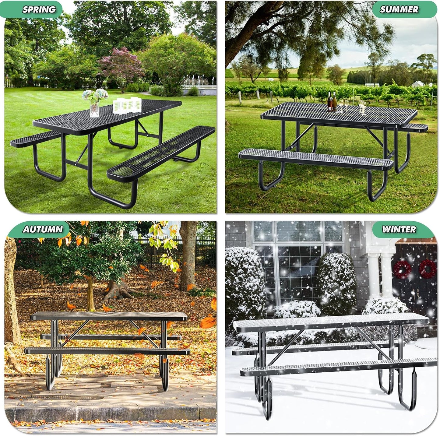 Heavy-Duty Park Bench or Table for Outside - Black Coated Outdoor Furniture Steel Bench, Commercial-Grade Outdoor Benches Weatherproof for Park, Patio, Porch (Black, 6FT (Rect. Table))