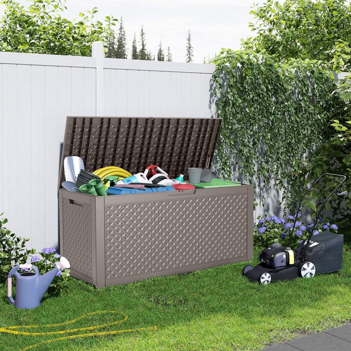 110 Gallon Resin Deck Box Outdoor Storage Box Waterproof for Patio Furniture,Outdoor Cushions,Garden Tools and Pool Supplies(Grey)