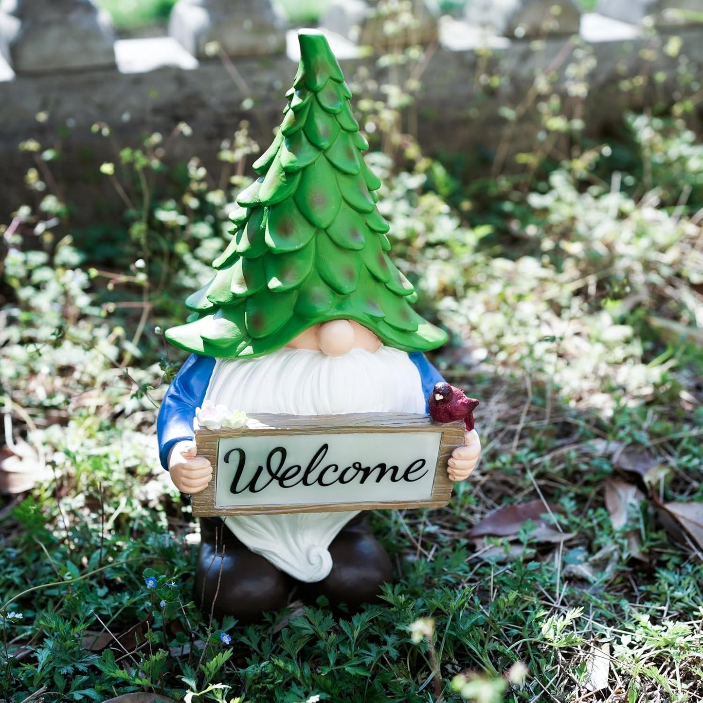 Large Garden Gnome Statue with Solar Lights, 13.5” Welcome Sign Gnome Outdoor Decor for Yard Lawn Patio, Funny Resin Gnome Sculptures, Gifts for Women Mom Grandma,Garden Decor Ornament