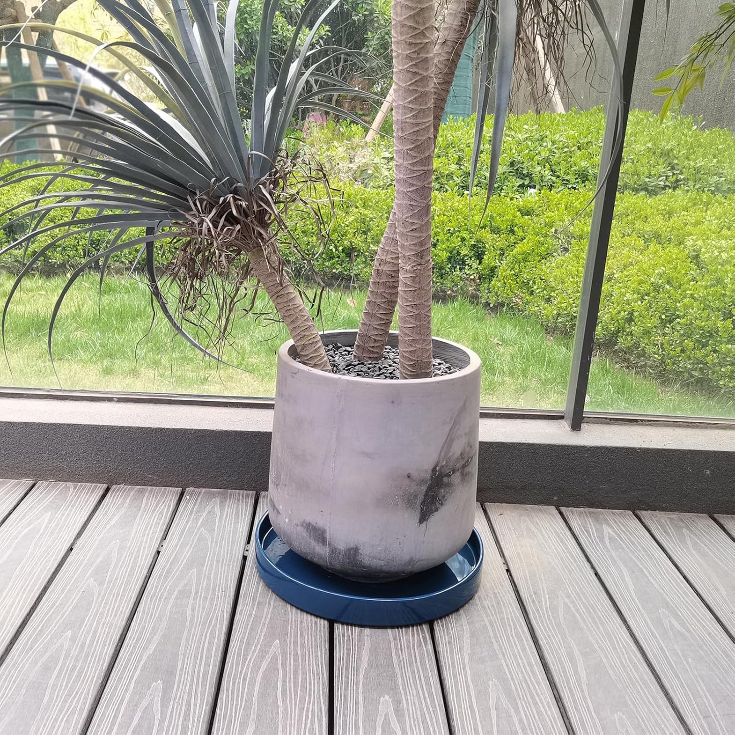 Ceramic Plant Saucer Pot Tray 14.5 Inch, Blue Planter Saucers 5 7 9 10 12 15 Inch for Indoors Outdoor, Flower Pot Saucers for Holding Water Drips and Soil
