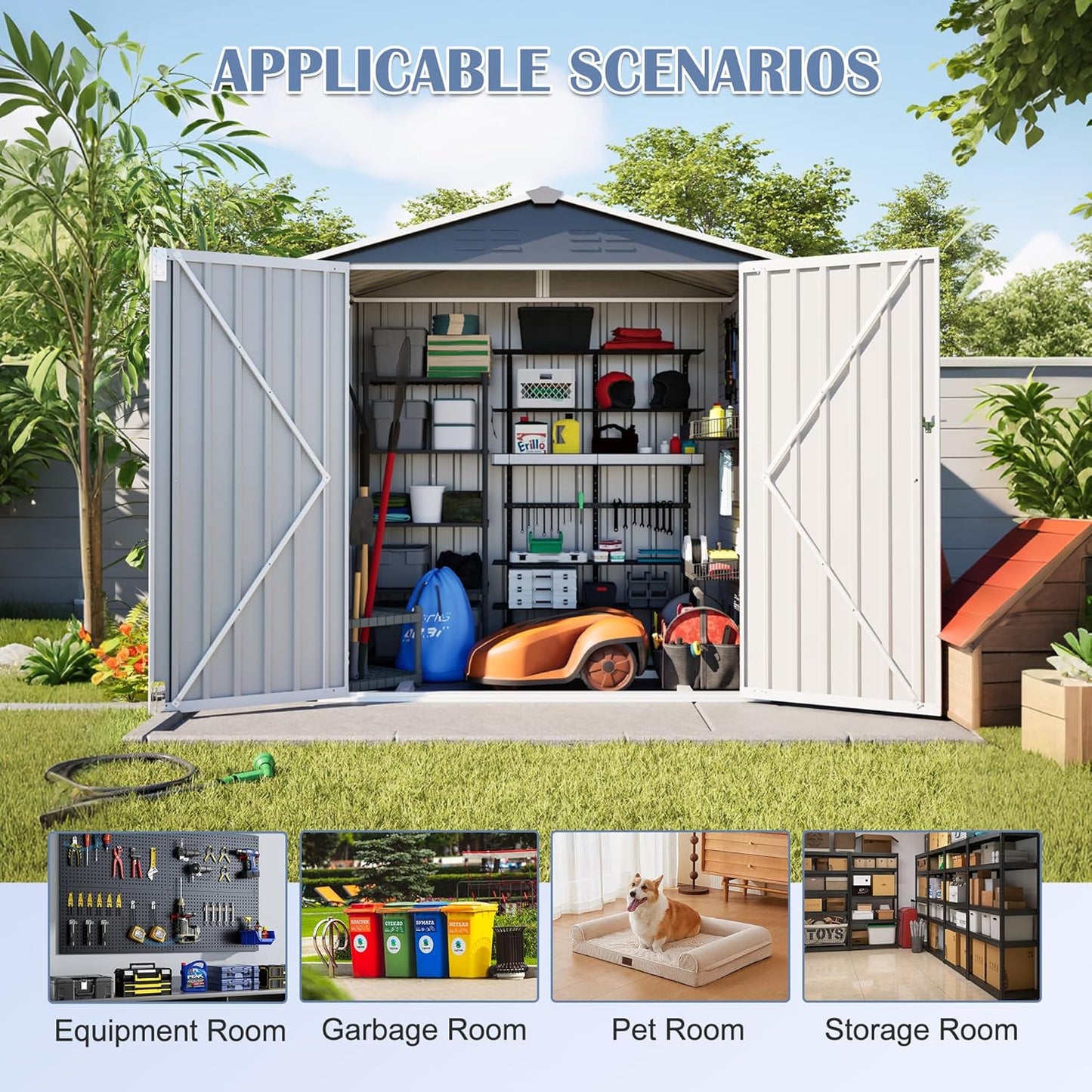 6'x4' Outdoor Storage Shed, 6x4 FT Galvanized Metal Garden Shed with Lockable Double Door & Floor Base, All-Weather Utility Tool Shed with 4 Vents for Backyard, Patio, Lawn, Gray