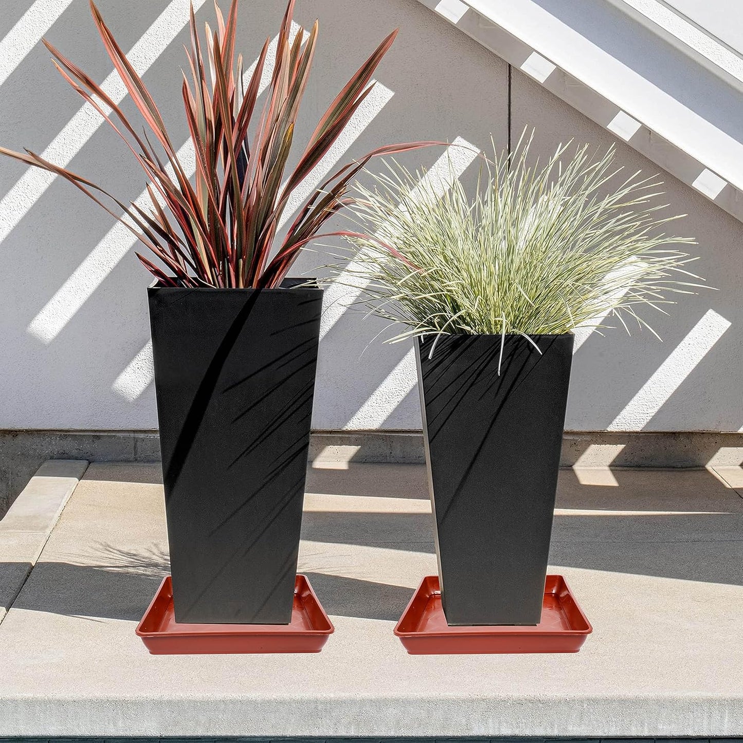 3 Pack Square Plant Saucer 20 22 Inch, Extra Large Plant Saucer, Deep Plant Trays for Pots, Planters for Indoors and Outdoors Plants, Duty Plastic Plant Water Tray (20 inch, Terracotta)