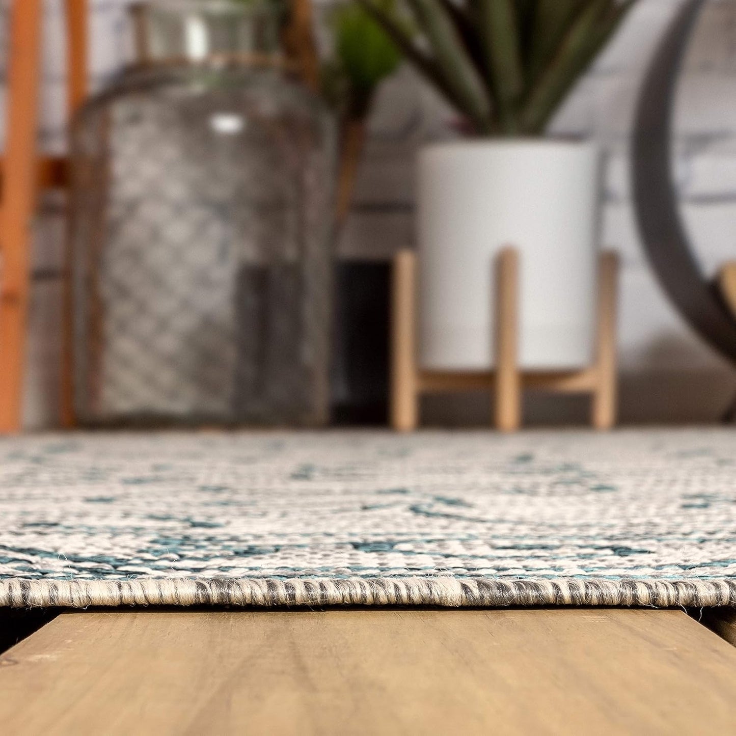 JONATHAN Y SMB106E-6 Charleston Vintage Filigree Textured Weave Gray/Teal 6 ft. x 9 ft. Indoor/Outdoor Area Rug, Pet Friendly, Non-Shedding, Stain Resistant, Easy-Cleaning for Backyard, Patio, Porch