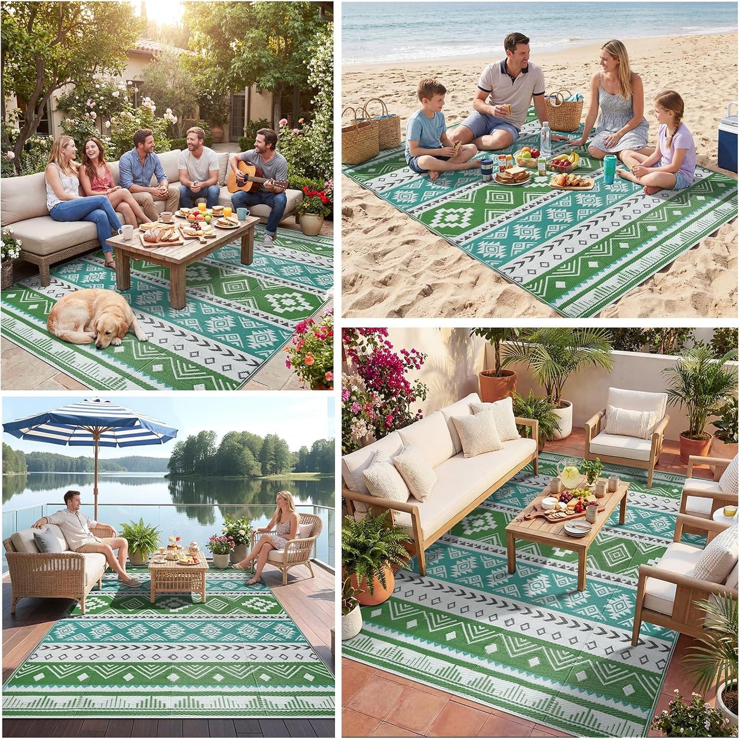Outdoor Rug 5x8 ft Waterproof Reversible Plastic Straw Patio Camping Rug, Portable Indoor Outdoor RV Mat Carpet for Deck, Camper, Porch, Balcony, Backyard, Picnic, Blue