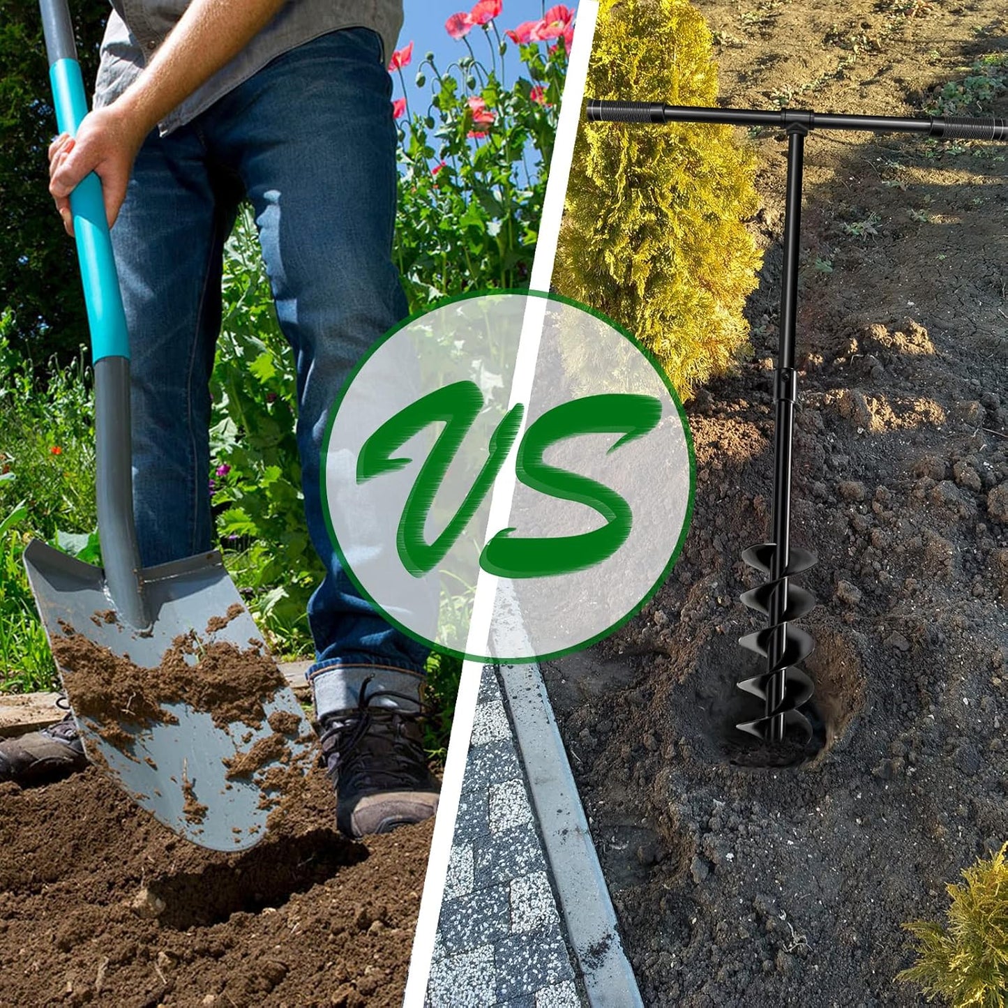 LONGRUN Manual Garden Hole Digging Drill Bit, Hand Drill Auger Post Hole Digger for Planting, Spiral Drill Planter for Bulb, Flower, Tree, Seedlings, Bedding Plants, Umbrella, Fence Holes-6"x 38"