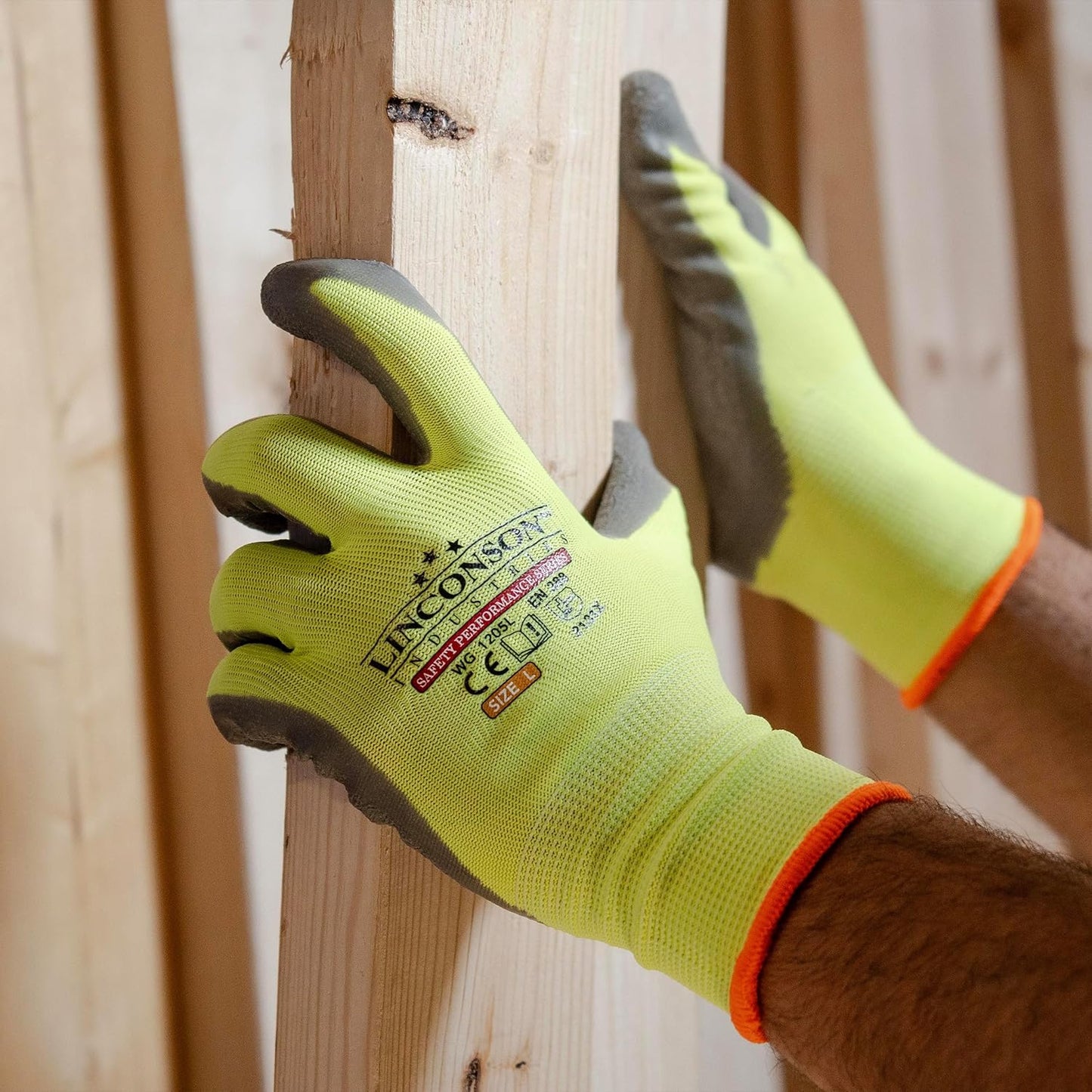 linconson 12 Pack Safety Performance Series Construction Mechanics Wrinkle Latex Work Gloves