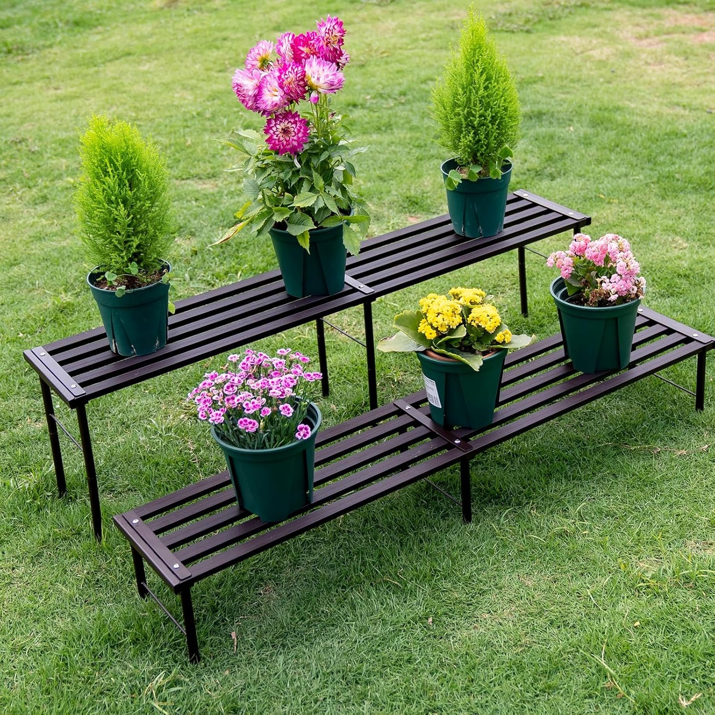 Metal Plant Stand, Rust-proof Aluminum Flower Pot Stand, Heavy Duty Planter Display Shelving for Patio Balcony Garden Living Room Decorative (Ebony, 47.2 Inch)