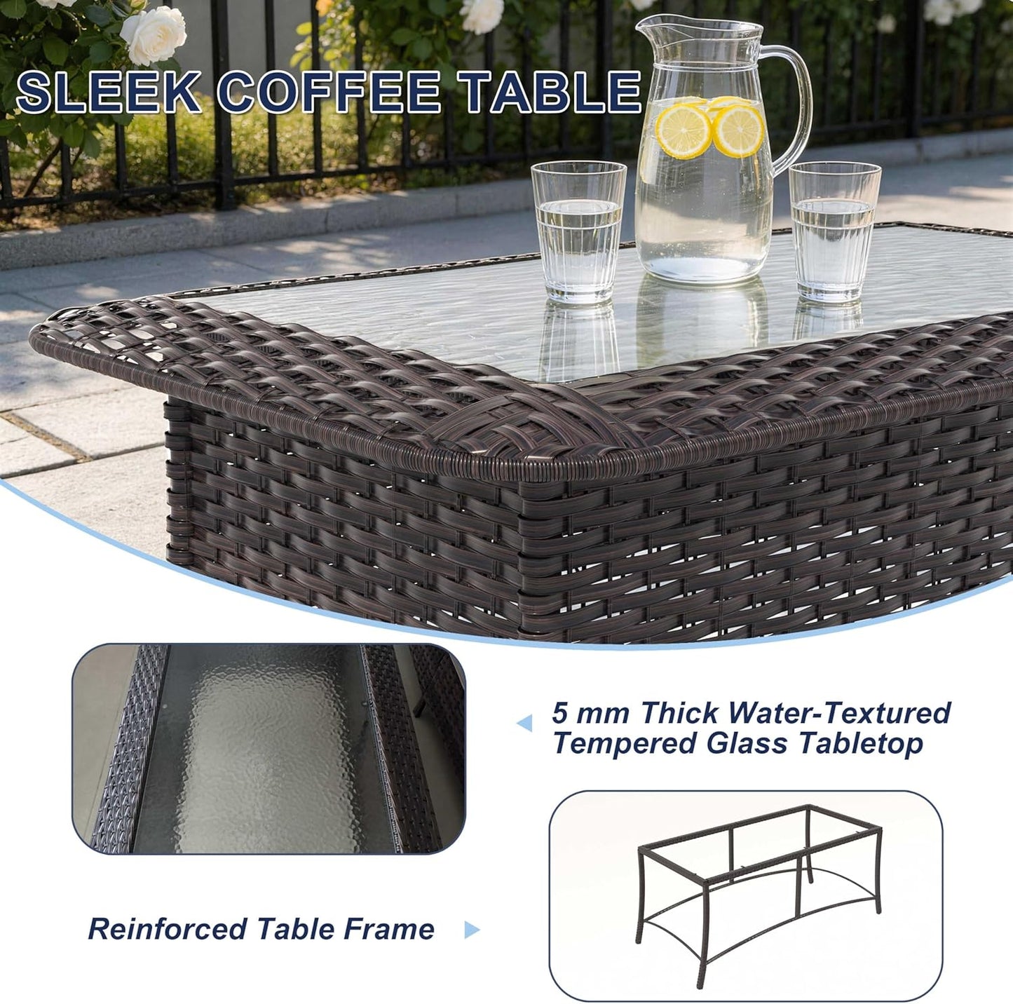 7-Piece Patio Furniture Set, Outdoor Thick Wicker Sectional Sofas with 2 Swivel Chairs, High Back Sectional Sofa Couch, Outdoor Conversation Set for Backyard, Porch, Deck, Brown