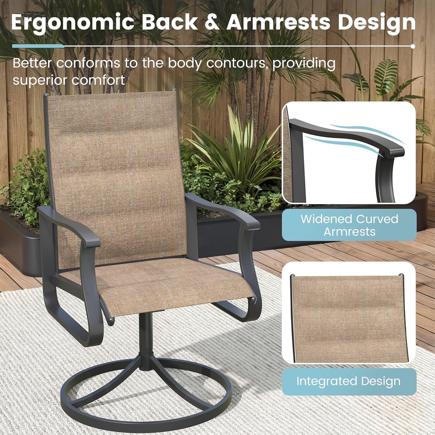 5 Pieces Patio Dining Set, Padded Patio Outdoor Furniture Set of 4 Patio Swivel Dining Chairs and 36" Patio Spliced Square Tabletop with Umbrella Hole, for Deck, Backyard, Poolside & Garden