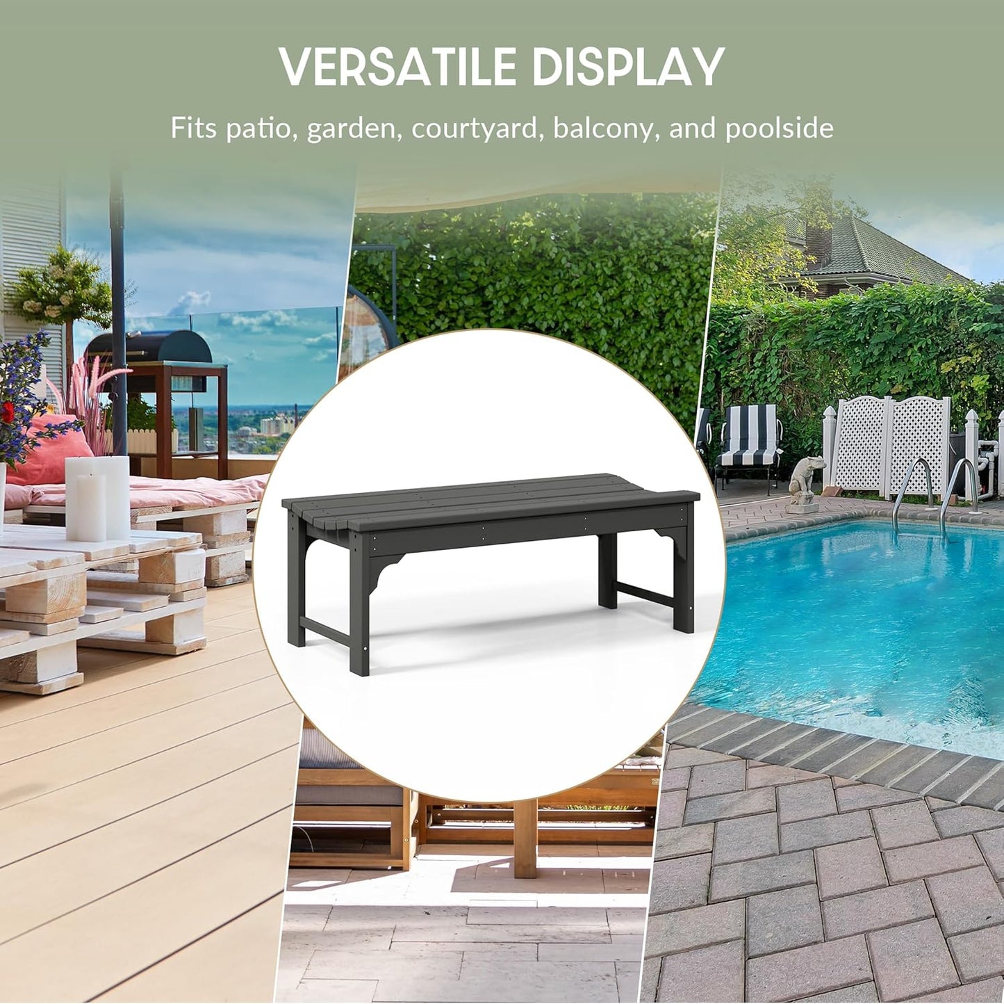 WestinTrends Malibu Outdoor Bench, All Weather Resistant Poly Lumber Backless Patio Garden Bench, Adirondack Curved Bench Seat for Comfort, Gray