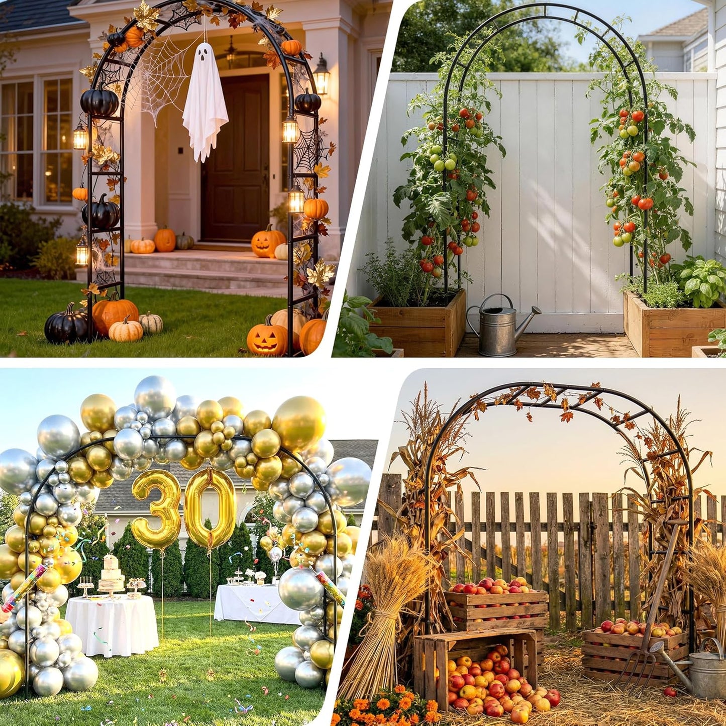 Thickened Rustproof Garden Arch Metal Trellis for Climbing Plants Outdoor, Wedding Arch Garden Arbor Frame Archway 4.9 x8.1 or 7.9 x6.7Ft Flower Arches for Bridal Party Decoration (Black)