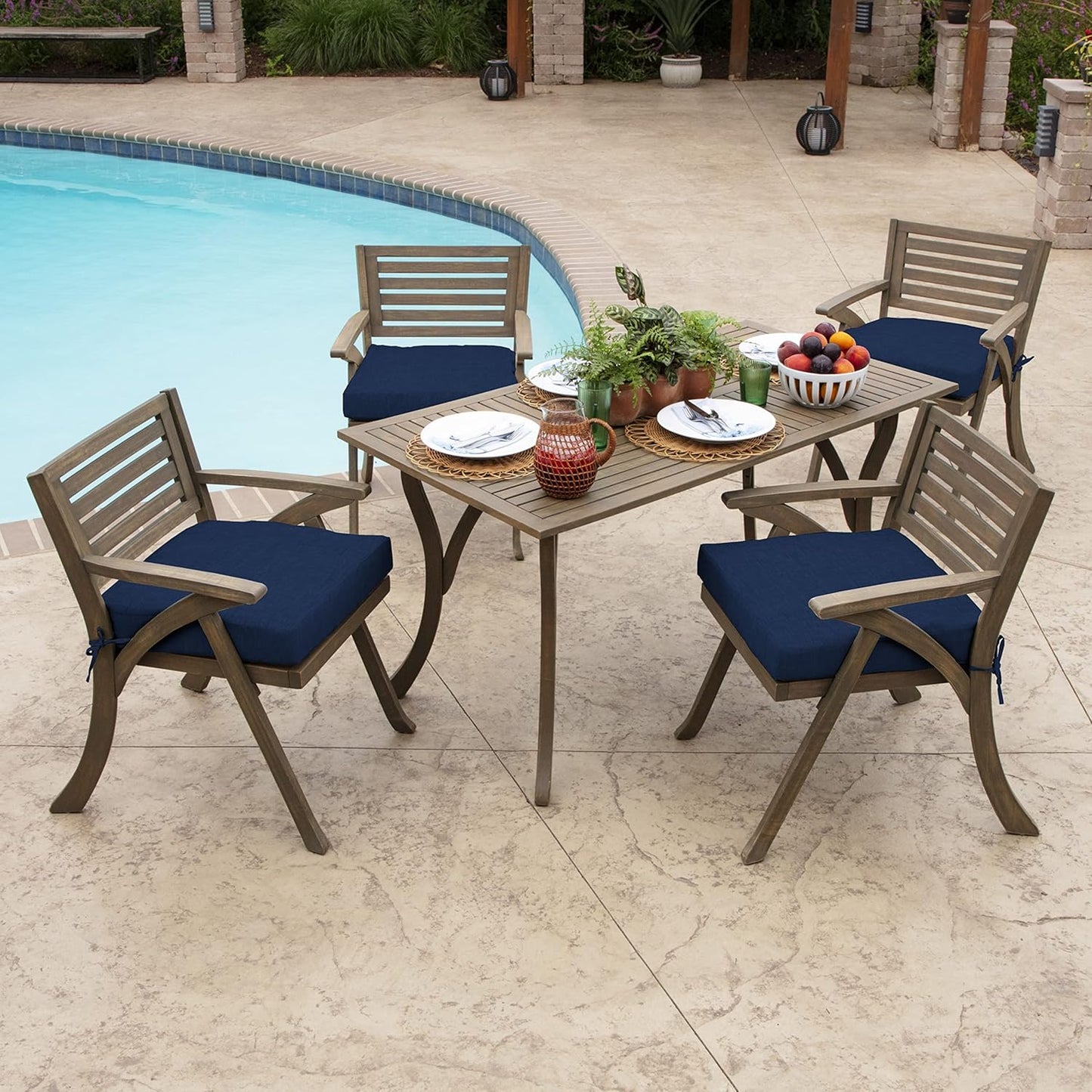 Arden Selections Outdoor Seat Cushion, 19 x 19, Rain-Proof, Fade Resistant 19 x 19, Sapphire Blue Leala (Pack of 4)