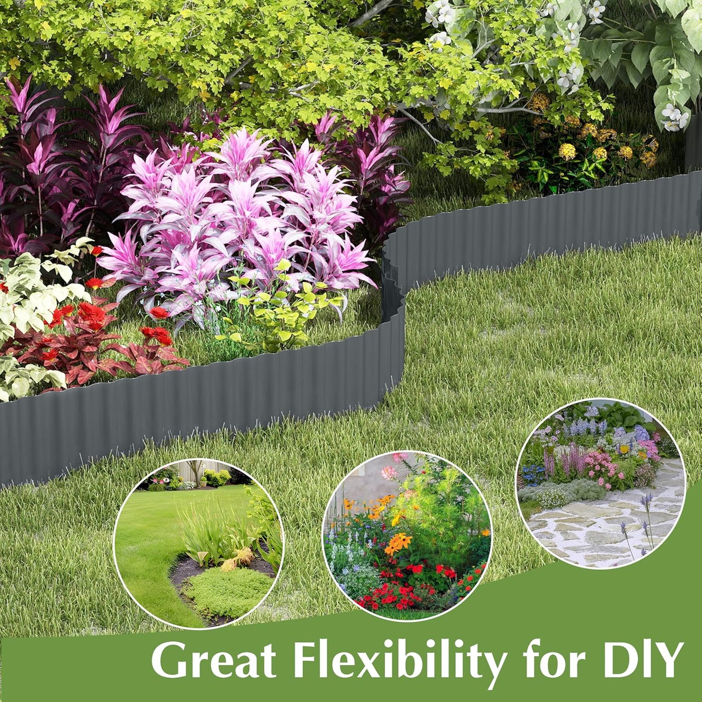 Metal Garden Edging Border, Corrugated Steel Landscaping, DIY for Lawn (Black, 6 Inch x 20FT)