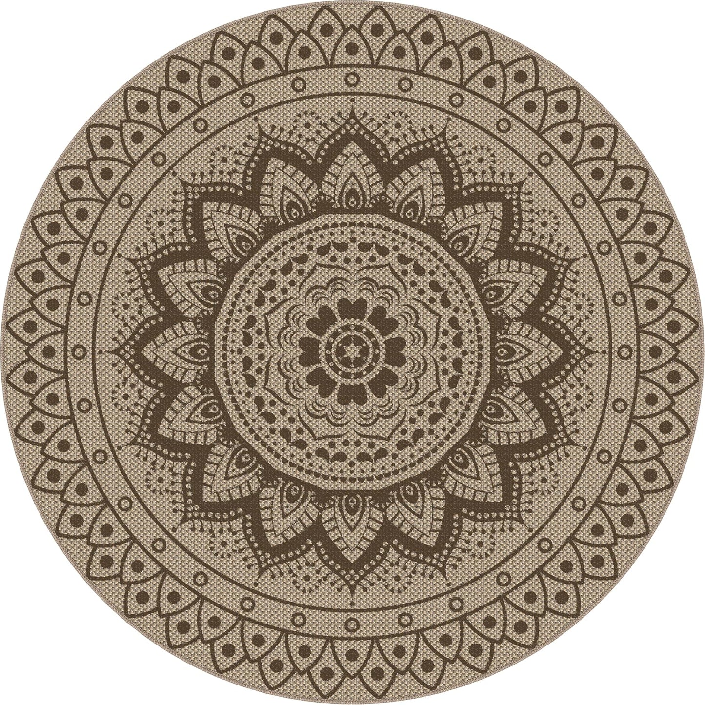 Easy Jute Outdoor Round Rug, 6ft Washable Indoor Outdoor Patio Rug, Brown Non Slip Round Area Rug Farmhouse, Boho Carpet for Backyard Patio