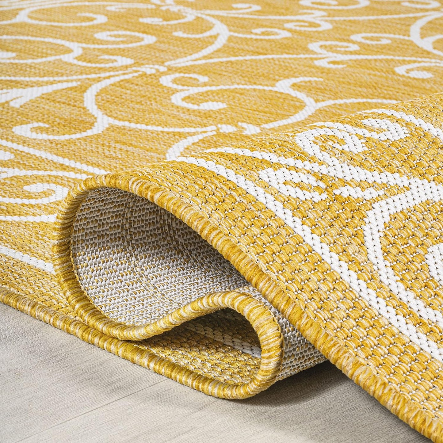 JONATHAN Y SMB106L-8 Charleston Vintage Filigree Textured Weave Indoor Outdoor Area Rug, Classic Traditional Easy-Cleaning,Bedroom,Kitchen,Backyard,Patio,Non Shedding, 8 X 10, Yellow/Cream