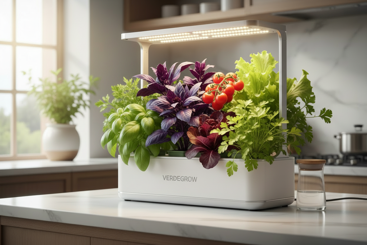 Colorful Lush Indoor Hydroponics Herb Garden