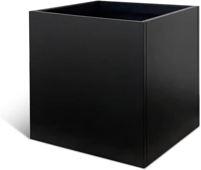 Galvanized Steel Planter Box Black Metal Planter Large Square Indoor Outdoor Planters Cube Steel Heavy Duty Flower Pot 16Inch Powder Coating Modern Commercial Residential for Patio, Deck, Yard, Garden