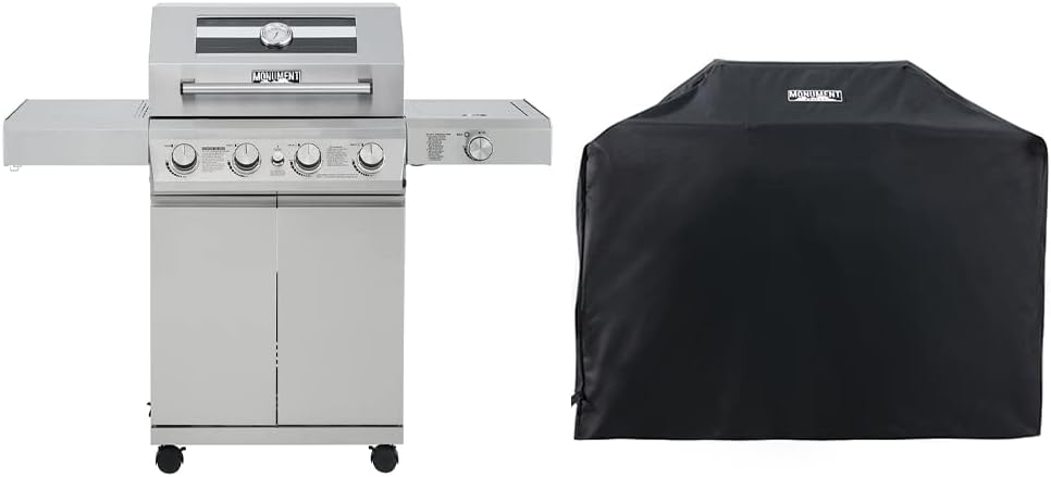 Monument Grills Larger 4-Burner Propane Gas Grills BBQ Stainless Steel Heavy-Duty Cabinet Style with BBQ Cover