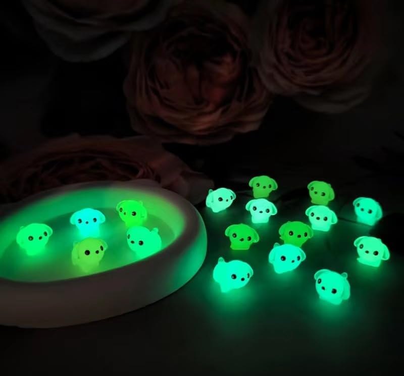 40 Pcs Luminous Mini Resin Dogs, Glow in The Dark Tiny Dogs for Garden Miniatures, Fairy Garden, Office Pranks and Dog Cake Toppers