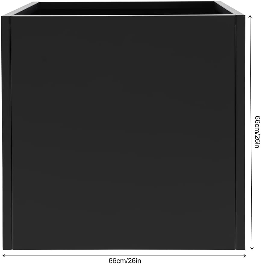 Large Black Square Planter Box, Square Indoor Outdoor Planters, Heavy Duty Cube Steel Planter, Modern Metal Flower Pot Container for Gardening Balconies Gardens Decorating (26 x 26 x 26 inch)