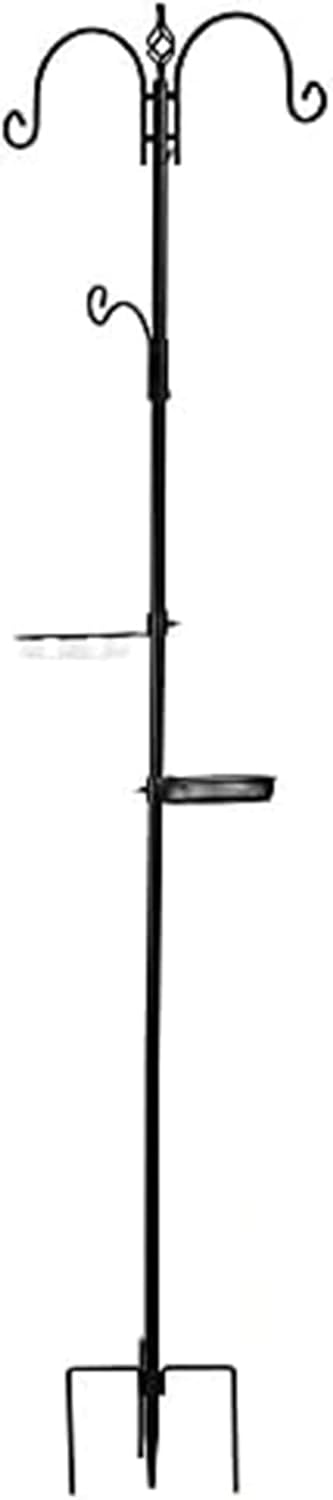 Ashman Deluxe Bird Feeding Station (1 Pack) Bird Feeders for Outside - Multi Feeder Pole Stand Kit with 4 Hangers, Bird Bath and 3 Prong Base for Attracting Wild Birds - 22 Inch Wide x 92 Inch Tall.