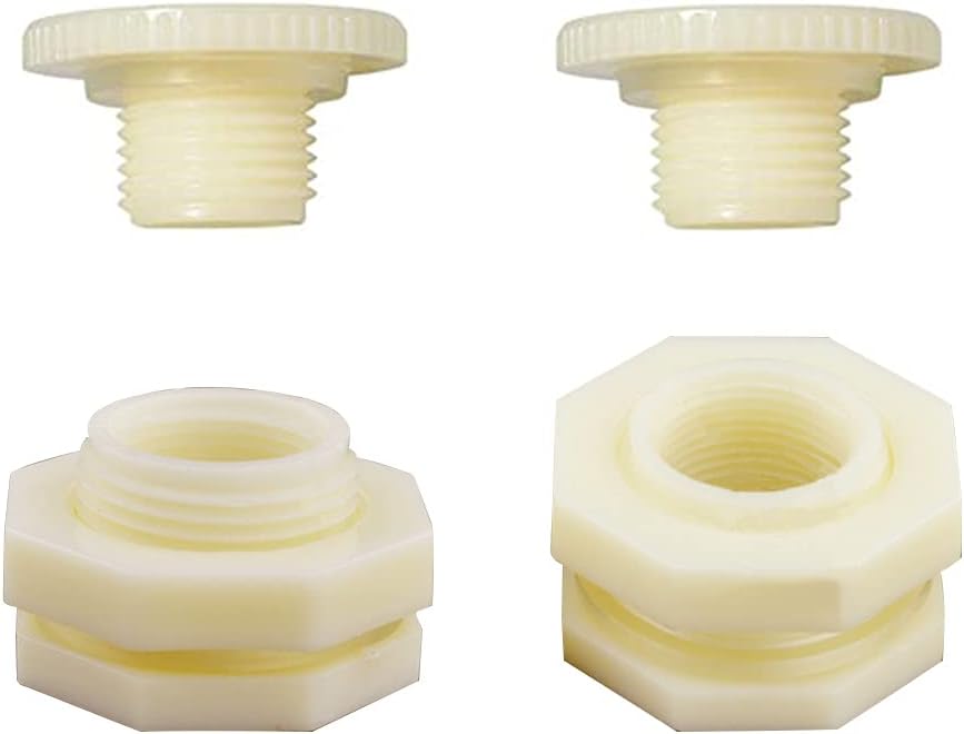 1/2" Female ABS Bulkhead Fitting, Plastic Water Tank Connector Adapter Fitting with Plugs for Outdoor rain Barrel Garden Hose Adapter Spigot kit Water Tank Gallon Drain Bucket(Set of 2)